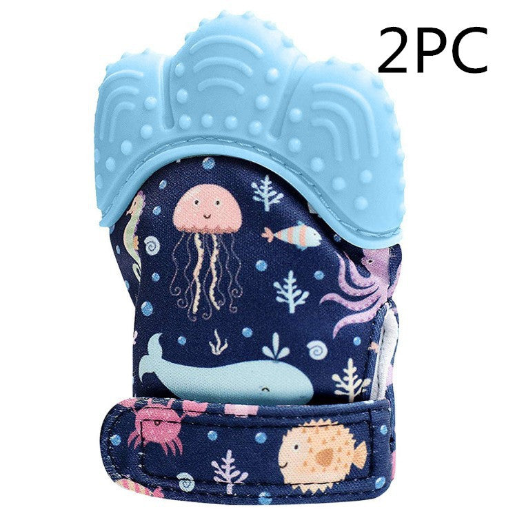 Mordedor para bebé, guantes molares de silicona antimordeduras, juguetes con sonido para niños