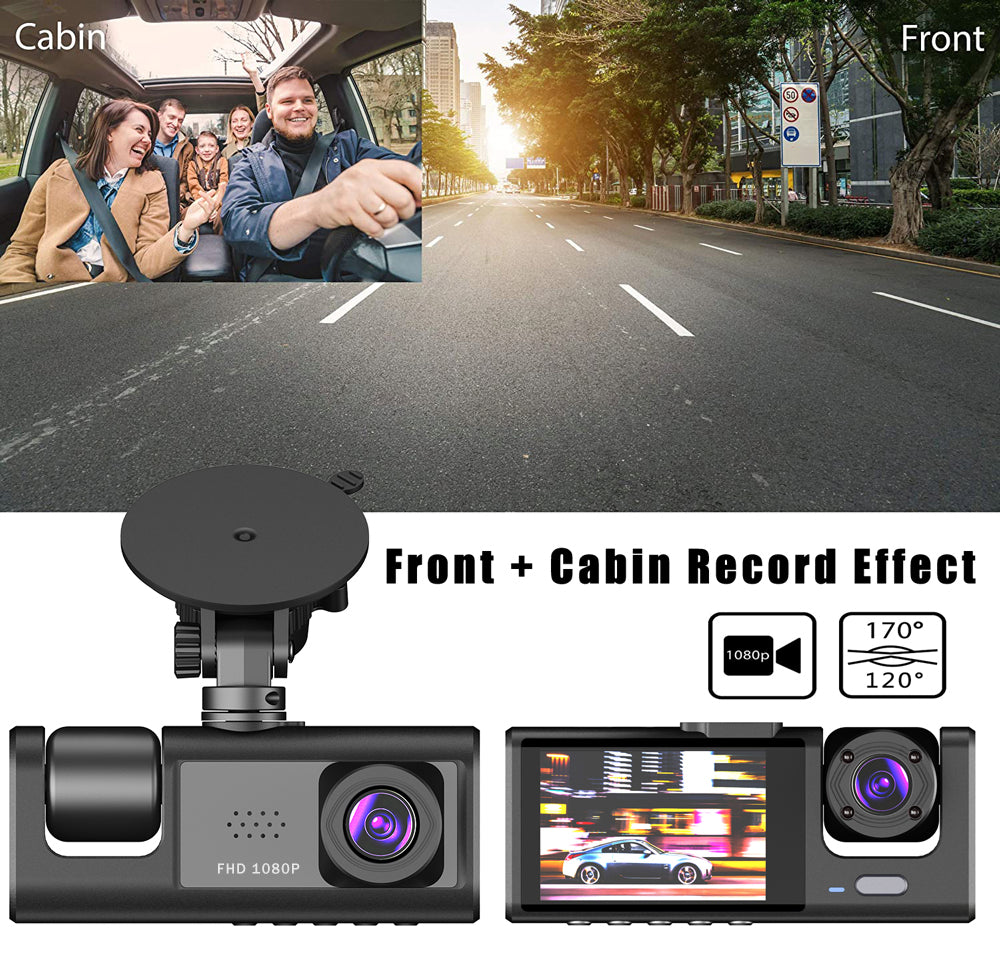Inside Rear Duals Car Dual Lens Dash Cam HD 1080P Front Rear Inside Video Recorder Camer