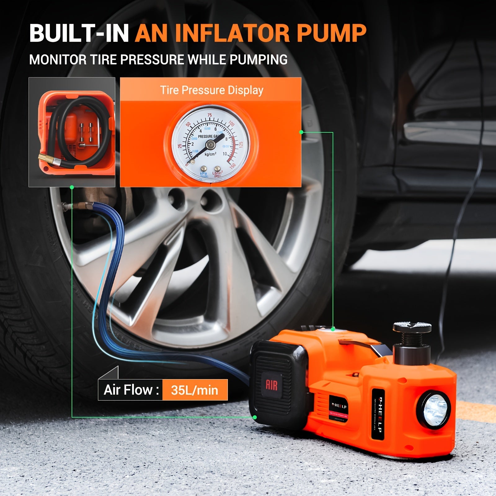 E-HEELP Electric Car Jack Kit 5Ton 12V Hydraulic Car Jack Lift (Lifting Range: 6.1-17.7 Inch) With Electric Impact Wrench - For SUV, MPV, Sedan, Truck -  Garage Repair & Tire Change - Ideal Gift for Car Enthusiasts