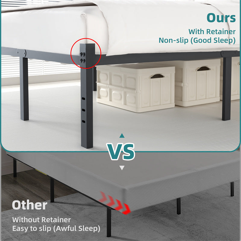 Cama clásica de hierro con estructura para almacenamiento de colchones debajo de la cama, sin necesidad de somier, tamaño individual, matrimonial, queen y king, color negro