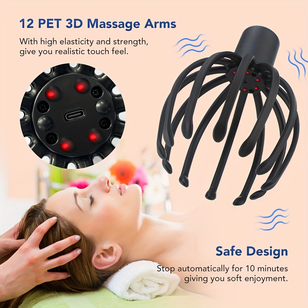Electric Octopus Claw Shaped Scalp Massager, Portable USB Rechargeable Handheld Massager For Head Body Relaxing