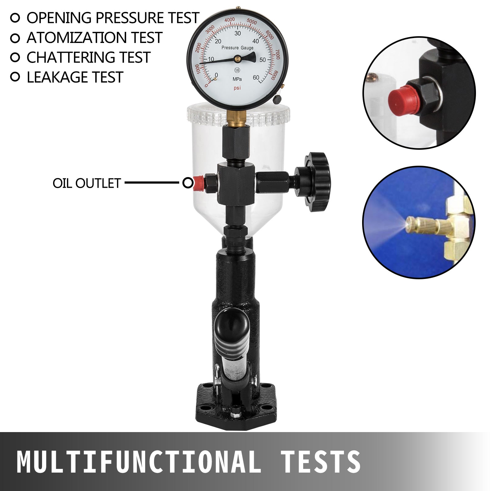 SucceBuy Diesel Fuel Injector Nozzles Tester with Dual Scale Gauge 6000PSI Engine Fuel Tester Repair Tool for Car Tractor Truck